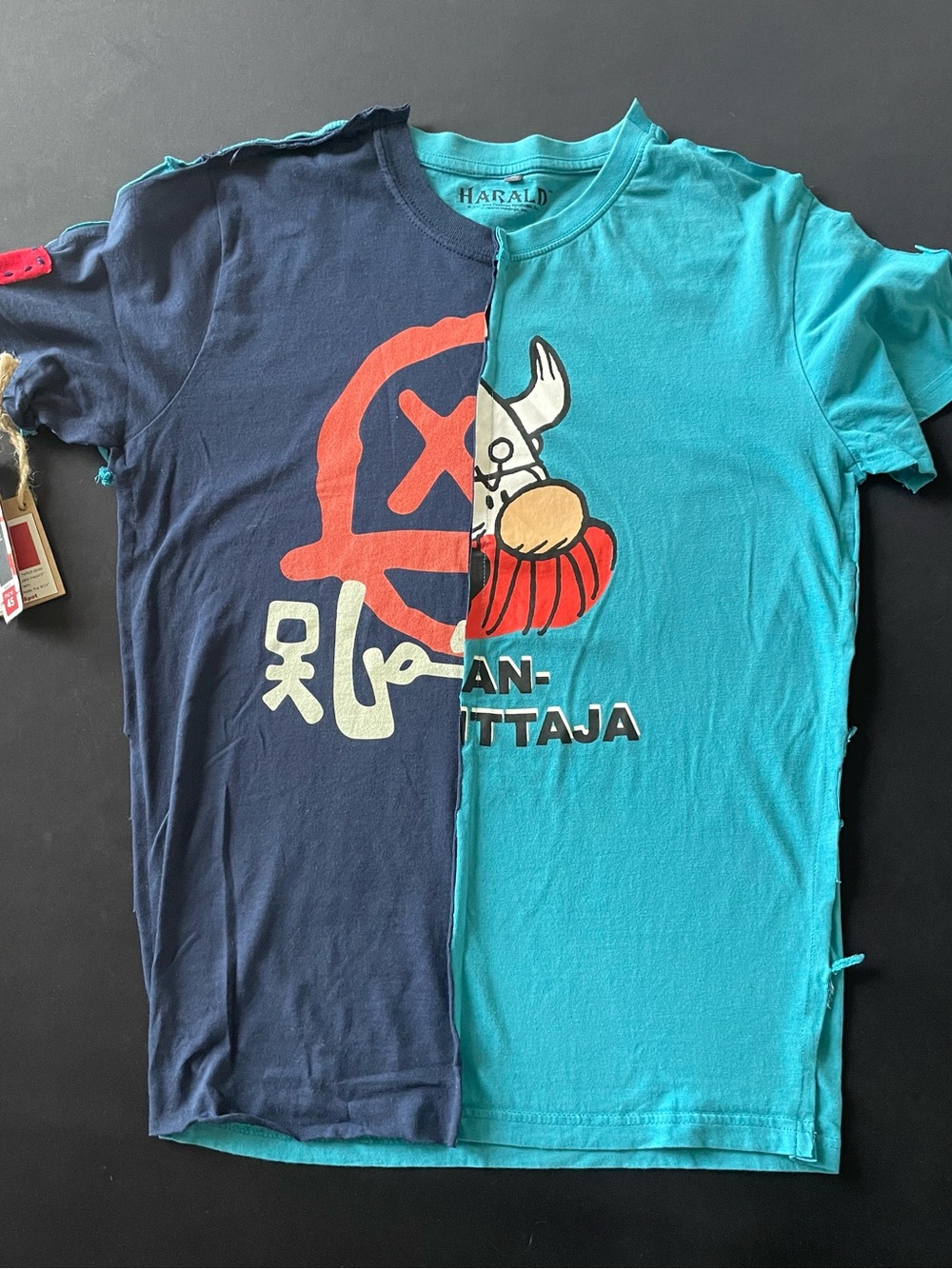 Adult Split Two-Tone Graphic Tee in Navy & Teal